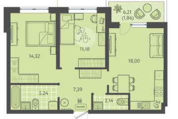 Фото №1: 2-комнатная квартира 60 м², 1/18 эт. - Краснодар, мкр. ЖК Тёплые Края, ул. имени Леона Орбели, 9