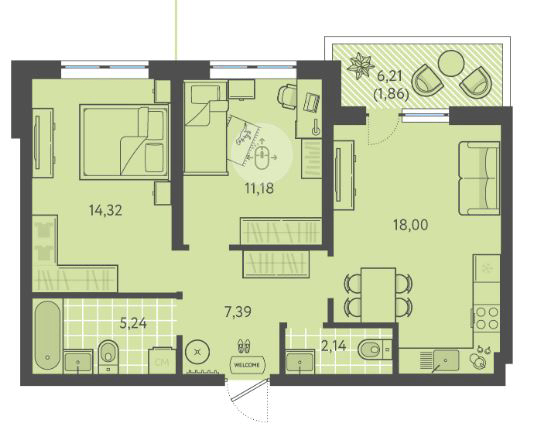 Фото №1: 2-комнатная квартира 60&nbsp;м², 1/18&nbsp;эт. - Краснодар, Прикубанский внутригородской округ, мкр. ЖК Тёплые Края, ул. имени Леона Орбели, 9
