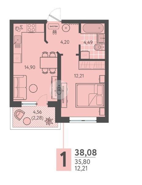 Фото №1: 1-комнатная квартира 38&nbsp;м², 1/18&nbsp;эт. - Краснодар, Прикубанский внутригородской округ, мкр. ЖК Тёплые Края, ул. имени Леона Орбели, 9