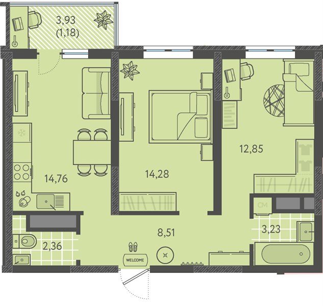 Фото №1: 2-комнатная квартира 57&nbsp;м², 9/18&nbsp;эт. - Краснодар, Прикубанский внутригородской округ, мкр. ЖК Тёплые Края, ул. имени Леона Орбели, 9
