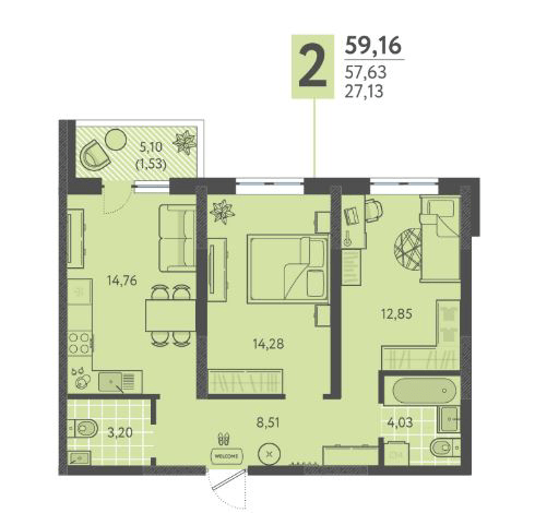 Фото №1: 2-комнатная квартира 59&nbsp;м², 1/18&nbsp;эт. - Краснодар, Прикубанский внутригородской округ, мкр. ЖК Тёплые Края, ул. имени Леона Орбели, 9