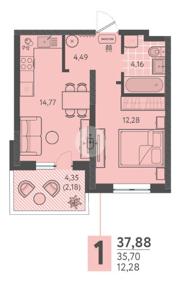 Фото №1: 1-комнатная квартира 37&nbsp;м², 1/18&nbsp;эт. - Краснодар, Прикубанский внутригородской округ, мкр. ЖК Тёплые Края, ул. имени Леона Орбели, 9
