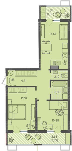 Фото №1: 2-комнатная квартира 60&nbsp;м², 2/18&nbsp;эт. - Краснодар, Прикубанский внутригородской округ, мкр. ЖК Тёплые Края