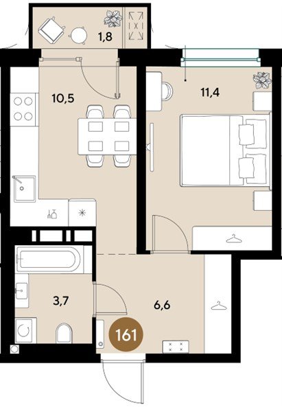 Фото №1: 1-комнатная квартира 34&nbsp;м², 4/18&nbsp;эт. - Краснодар, Прикубанский внутригородской округ, мкр. ЖК Грейд
