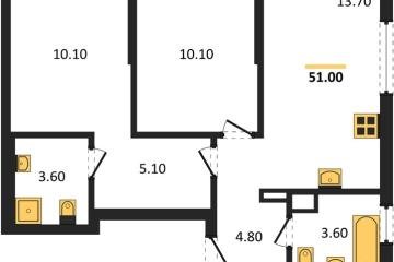 Фото №1: 2-комнатная квартира 51 м², 13/18 эт. - Краснодар, мкр. ЖК Грейд,