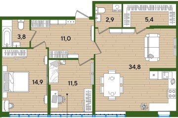 Фото №1: 2-комнатная квартира 84 м², 3/16 эт. - Краснодар, мкр. Догма Парк, ул. Марины Цветаевой, 7