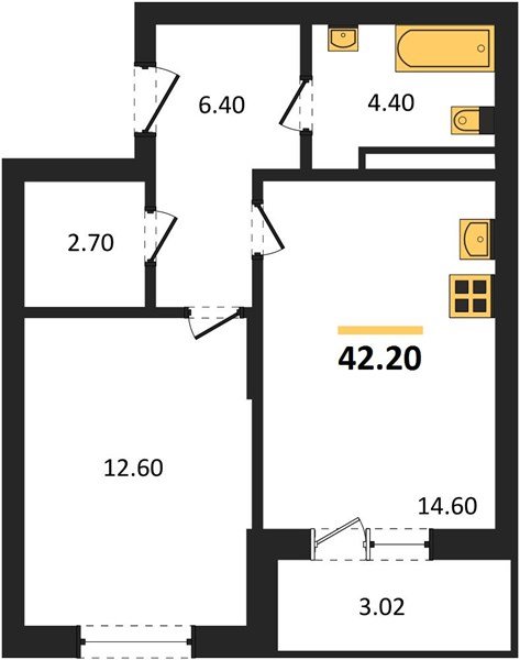 Фото №1: 1-комнатная квартира 42&nbsp;м², 3/3&nbsp;эт. - Берёзовый, Прикубанский внутригородской округ, Прогресс, жилой комплекс Прогресс, мкр. жилой комплекс Нова Вита, ул. имени А.Н. Лодыгина, 6лит8