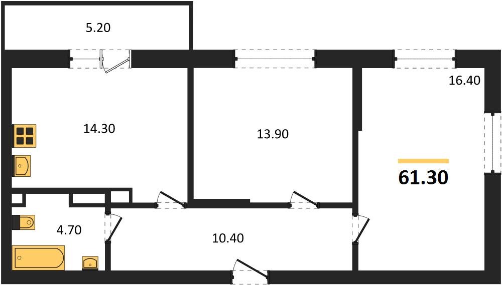 Фото №1: 2-комнатная квартира 61&nbsp;м², 2/3&nbsp;эт. - Берёзовый, Прикубанский внутригородской округ, Прогресс, жилой комплекс Прогресс, мкр. жилой комплекс Нова Вита, ул. имени А.Н. Лодыгина, 6лит8