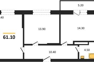 Фото №1: 2-комнатная квартира 61 м², 3/3 эт. - Берёзовый, мкр. жилой комплекс Нова Вита, ул. имени А.Н. Лодыгина, 6лит8