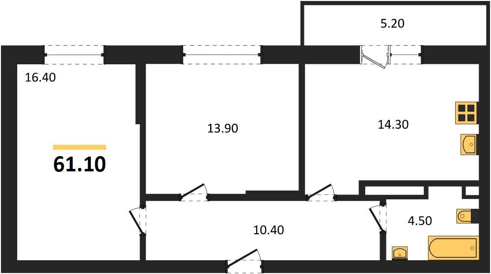 Фото №1: 2-комнатная квартира 61&nbsp;м², 3/3&nbsp;эт. - Берёзовый, Прикубанский внутригородской округ, Прогресс, жилой комплекс Прогресс, мкр. жилой комплекс Нова Вита, ул. имени А.Н. Лодыгина, 6лит8