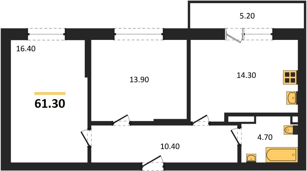 Фото №1: 2-комнатная квартира 61&nbsp;м², 2/3&nbsp;эт. - Берёзовый, Прикубанский внутригородской округ, Прогресс, жилой комплекс Прогресс, мкр. жилой комплекс Нова Вита, ул. имени А.Н. Лодыгина, 6лит11