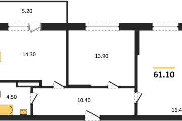 Фото №1: 2-комнатная квартира 61 м², 3/3 эт. - Берёзовый, мкр. жилой комплекс Нова Вита, ул. имени А.Н. Лодыгина, 6лит12