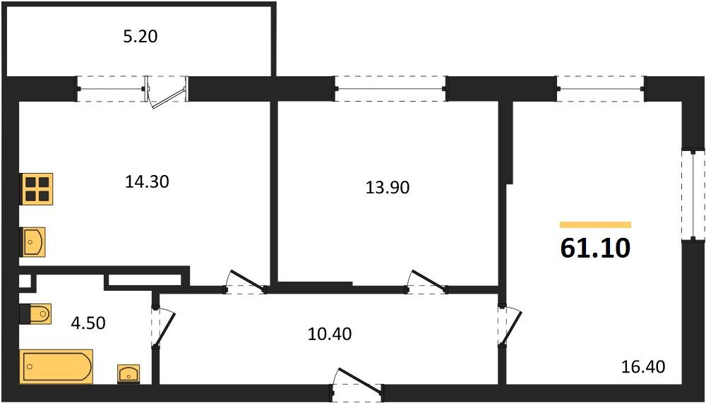 Фото №1: 2-комнатная квартира 61&nbsp;м², 3/3&nbsp;эт. - Берёзовый, Прикубанский внутригородской округ, Прогресс, жилой комплекс Прогресс, мкр. жилой комплекс Нова Вита, ул. имени А.Н. Лодыгина, 6лит12