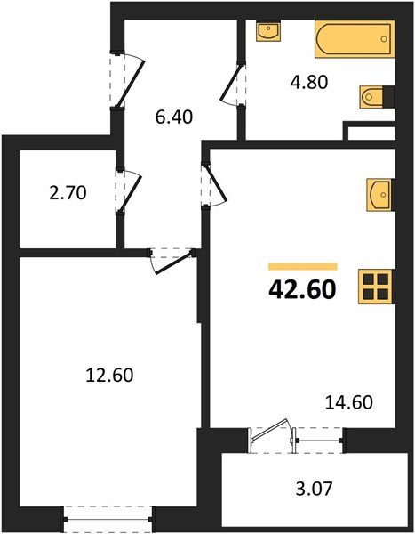 Фото №1: 1-комнатная квартира 42&nbsp;м², 1/3&nbsp;эт. - Берёзовый, Прикубанский внутригородской округ, Прогресс, жилой комплекс Прогресс, мкр. жилой комплекс Нова Вита, ул. имени А.Н. Лодыгина, 6лит12
