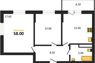 Фото №1: 2-комнатная квартира 58 м², 2/3 эт. - Берёзовый, мкр. жилой комплекс Нова Вита, ул. имени А.Н. Лодыгина, 6лит12