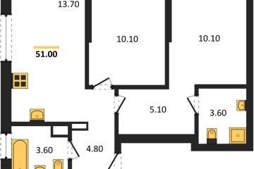 Фото №1: 2-комнатная квартира 51 м², 13/16 эт. - Краснодар, мкр. ЖК Грейд,