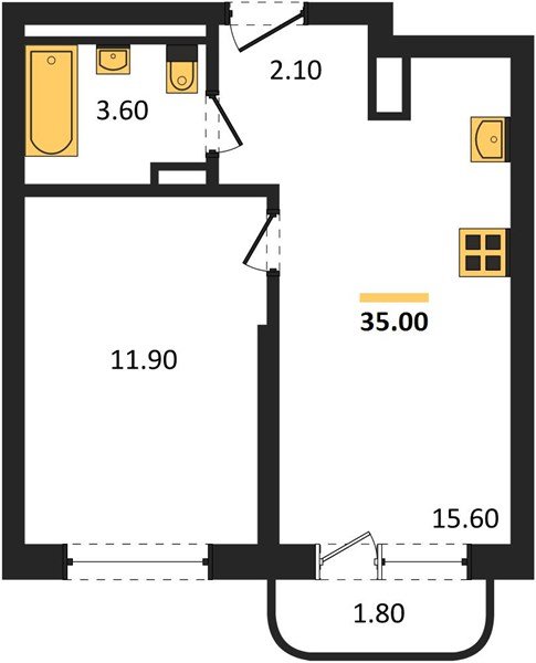 Фото №1: 1-комнатная квартира 35&nbsp;м², 7/16&nbsp;эт. - Краснодар, Прикубанский внутригородской округ, мкр. ЖК Грейд