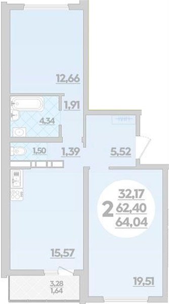 Фото №1: 2-комнатная квартира 64&nbsp;м², 6/9&nbsp;эт. - Майкоп