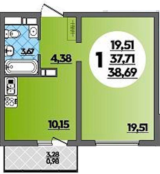 Фото №1: 1-комнатная квартира 38&nbsp;м², 6/9&nbsp;эт. - Майкоп