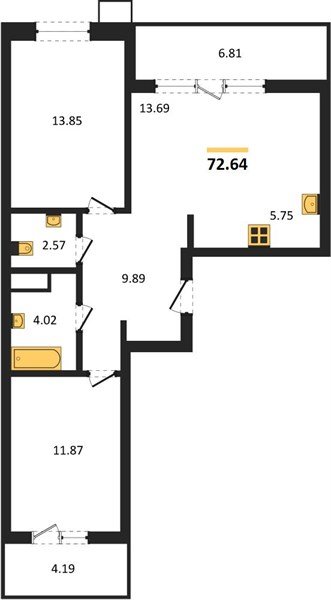 Фото №1: 2-комнатная квартира 72&nbsp;м², 4/18&nbsp;эт. - Знаменский, Карасунский внутригородской округ, мкр. Родные Просторы