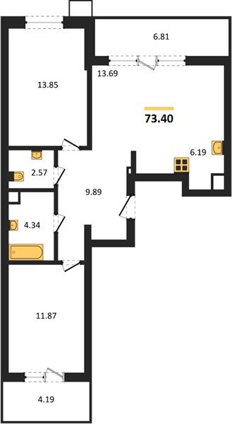 Фото №1: 2-комнатная квартира 73&nbsp;м², 2/18&nbsp;эт. - Знаменский, Карасунский внутригородской округ, мкр. Родные Просторы