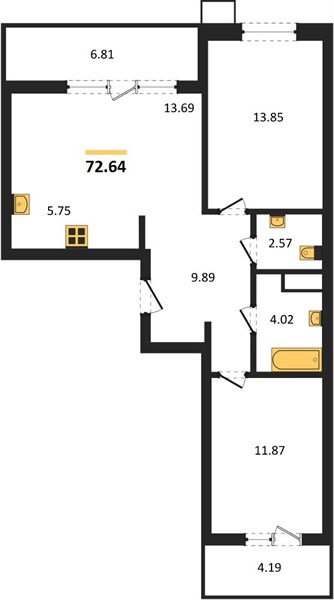 Фото №1: 2-комнатная квартира 72&nbsp;м², 3/18&nbsp;эт. - Знаменский, Карасунский внутригородской округ, мкр. Родные Просторы