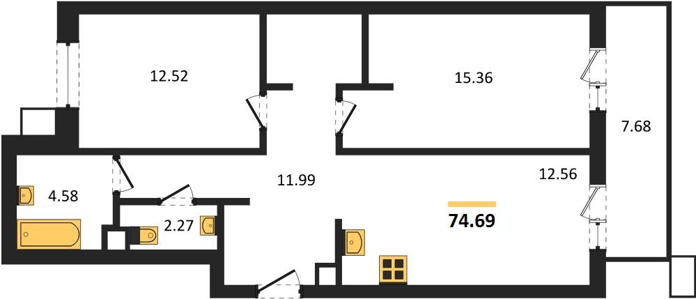 Фото №1: 2-комнатная квартира 74&nbsp;м², 2/18&nbsp;эт. - Знаменский, Карасунский внутригородской округ, мкр. Родные Просторы