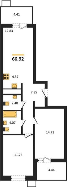 Фото №1: 2-комнатная квартира 66&nbsp;м², 16/18&nbsp;эт. - Знаменский, Карасунский внутригородской округ, мкр. Родные Просторы