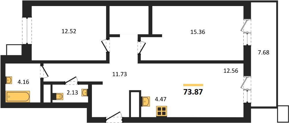 Фото №1: 2-комнатная квартира 73&nbsp;м², 12/18&nbsp;эт. - Знаменский, Карасунский внутригородской округ, мкр. Родные Просторы
