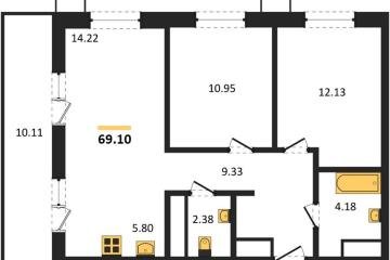 Фото №1: 2-комнатная квартира 69 м², 9/18 эт. - Знаменский, мкр. Родные Просторы,