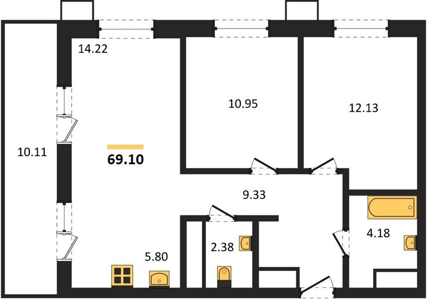 Фото №1: 2-комнатная квартира 69&nbsp;м², 13/18&nbsp;эт. - Знаменский, Карасунский внутригородской округ, мкр. Родные Просторы