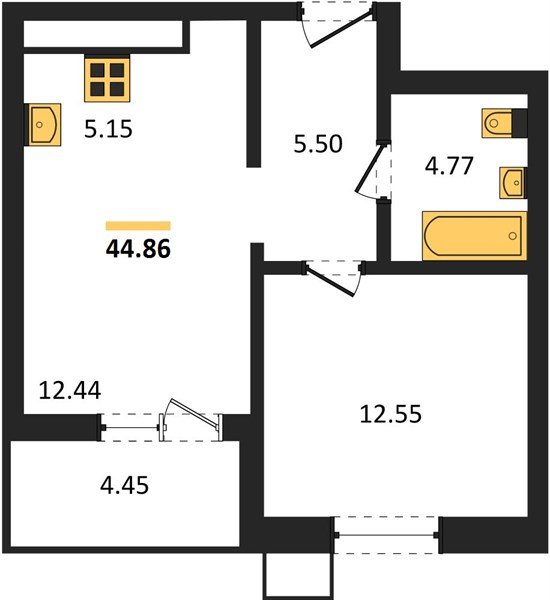 Фото №1: 1-комнатная квартира 44&nbsp;м², 8/18&nbsp;эт. - Знаменский, Карасунский внутригородской округ, мкр. Родные Просторы