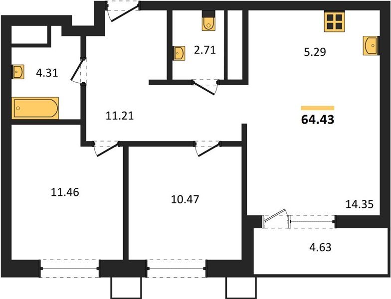 Фото №1: 2-комнатная квартира 64&nbsp;м², 3/18&nbsp;эт. - Знаменский, Карасунский внутригородской округ, мкр. Родные Просторы