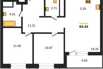 Фото №1: 2-комнатная квартира 64 м², 15/18 эт. - Знаменский, мкр. Родные Просторы,