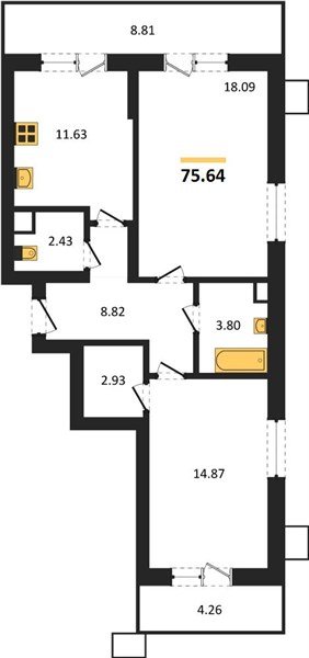 Фото №1: 2-комнатная квартира 75&nbsp;м², 2/18&nbsp;эт. - Знаменский, Карасунский внутригородской округ, мкр. Родные Просторы
