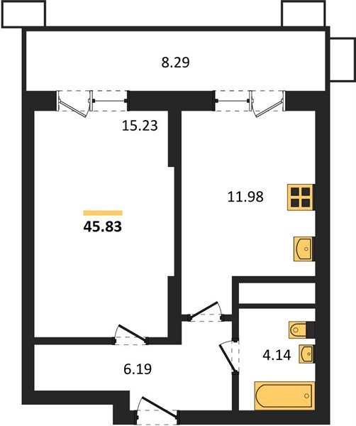 Фото №1: 1-комнатная квартира 45&nbsp;м², 15/18&nbsp;эт. - Знаменский, Карасунский внутригородской округ, мкр. Родные Просторы