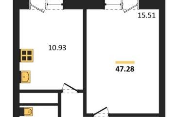 Фото №1: 1-комнатная квартира 47 м², 9/18 эт. - Знаменский, мкр. Родные Просторы,