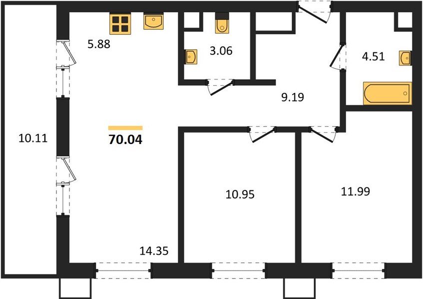 Фото №1: 2-комнатная квартира 70&nbsp;м², 2/18&nbsp;эт. - Знаменский, Карасунский внутригородской округ, мкр. Родные Просторы