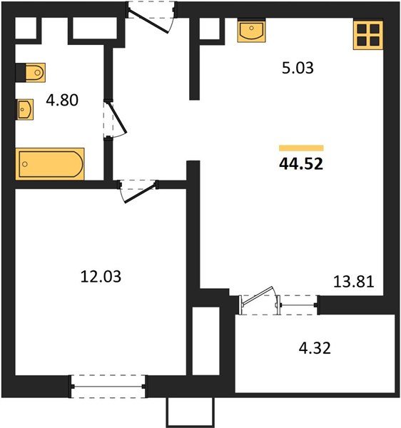 Фото №1: 1-комнатная квартира 44&nbsp;м², 2/18&nbsp;эт. - Знаменский, Карасунский внутригородской округ, мкр. Родные Просторы