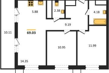 Фото №1: 2-комнатная квартира 69 м², 9/18 эт. - Знаменский, мкр. Родные Просторы,