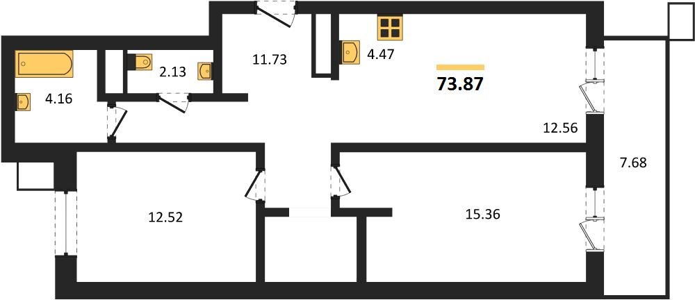 Фото №1: 2-комнатная квартира 73&nbsp;м², 14/18&nbsp;эт. - Знаменский, Карасунский внутригородской округ, мкр. Родные Просторы