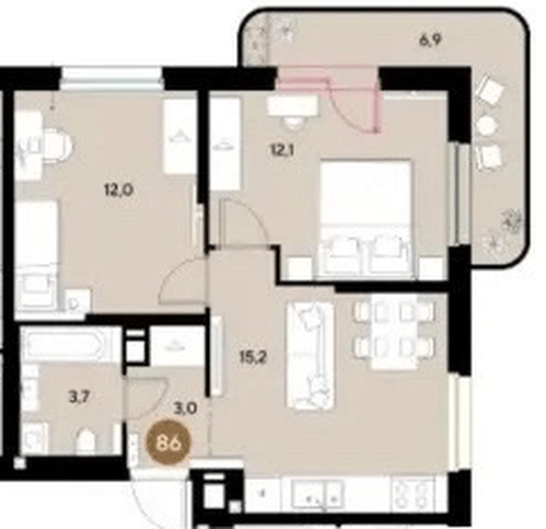 Фото №1: 2-комнатная квартира 52&nbsp;м², 9/18&nbsp;эт. - Краснодар, мкр. Прикубанский внутригородской округ