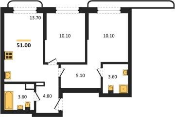 Фото №1: 2-комнатная квартира 51 м², 9/18 эт. - Краснодар, мкр. Прикубанский внутригородской округ,