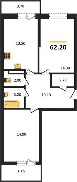 Фото №1: 2-комнатная квартира 62&nbsp;м², 7/9&nbsp;эт. - Краснодар, Прикубанский внутригородской округ, мкр. Прикубанский внутригородской округ