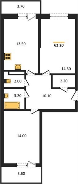 Фото №1: 2-комнатная квартира 62&nbsp;м², 8/9&nbsp;эт. - Краснодар, Прикубанский внутригородской округ, мкр. Прикубанский внутригородской округ