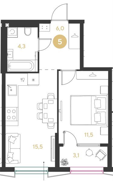 Фото №1: 1-комнатная квартира 40&nbsp;м², 2/18&nbsp;эт. - Краснодар, мкр. Прикубанский внутригородской округ