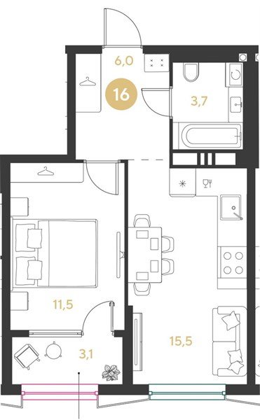 Фото №1: 1-комнатная квартира 39&nbsp;м², 18/18&nbsp;эт. - Краснодар, мкр. Прикубанский внутригородской округ