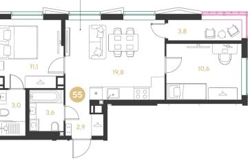 Фото №1: 2-комнатная квартира 54 м², 6/9 эт. - Краснодар, мкр. Прикубанский внутригородской округ,