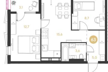Фото №1: 2-комнатная квартира 48 м², 5/9 эт. - Краснодар, мкр. Прикубанский внутригородской округ,