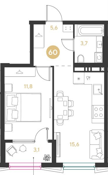 Фото №1: 1-комнатная квартира 39&nbsp;м², 4/9&nbsp;эт. - Краснодар, мкр. Прикубанский внутригородской округ